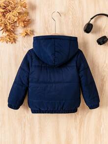 幼儿男童纯色简约连帽长袖棉衣，休闲日常穿着 - 藏蓝色 - 查看 2