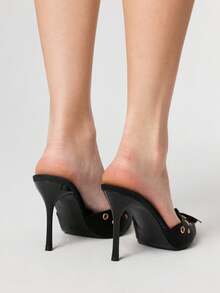 ROMWE Grunge Punk Black Pointed Toe Bowknot Decor High Heel Pumps For Women, Elegant Style, Spring/Summer - Black - View 5