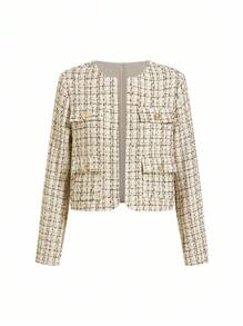 Ellevyn 秋冬时尚杏色女士开衫长袖大衣