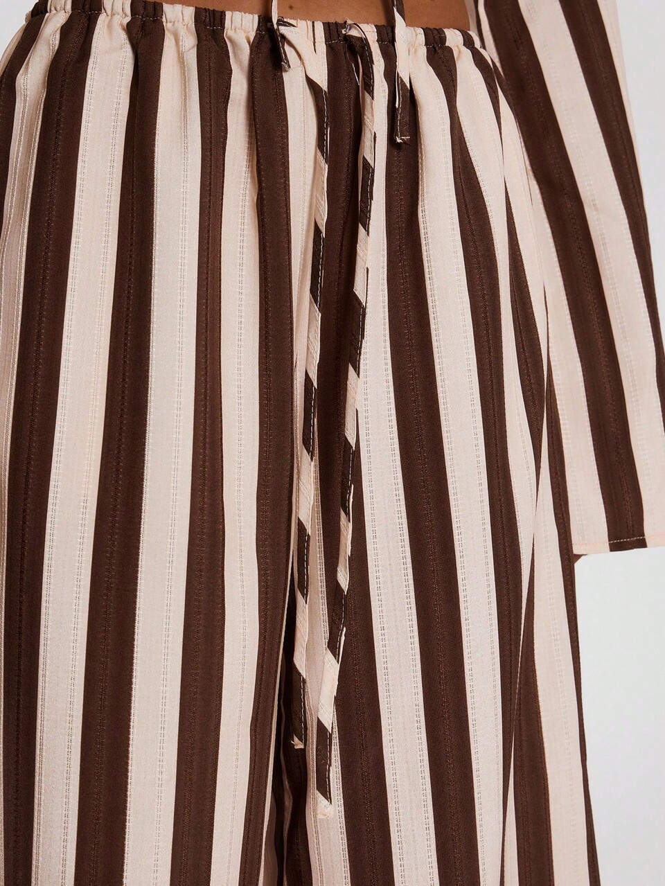 Cream & Brown Stripe Linen Look Wide Leg Trousers