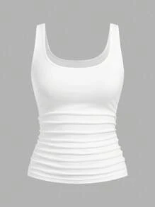 Slaydiva 2pcs Women Casual Crew Neck Ruched Waist Fitted Tank Top Set, Versatile For Daily Wear - Multicolor - View 3