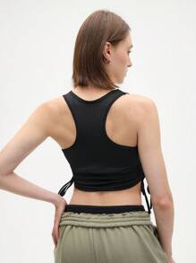 Gameset SHEIN Sport Women's Black Drawstring Cropped Fitness Tank Top - Black - View 2