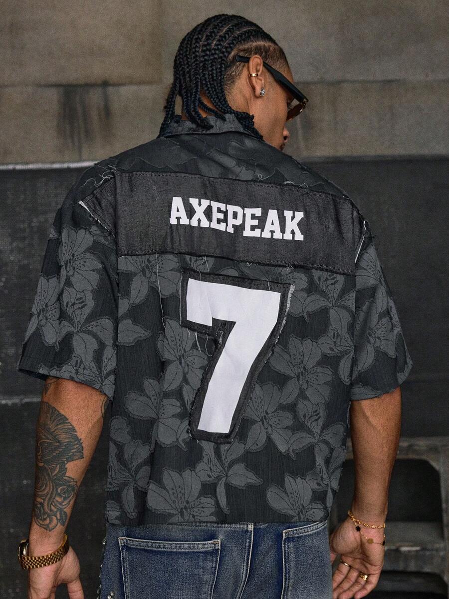 AXEPEAK Camicia polo da uomo in tessuto effetto jeans con taglio, con ricamo applicato personalizzato - Multicolore - Visualizzare 1
