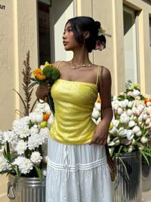 SHEIN EZwear 女士夏季性感黄色亮片露背吊带背心 - 黃色 - 查看 6
