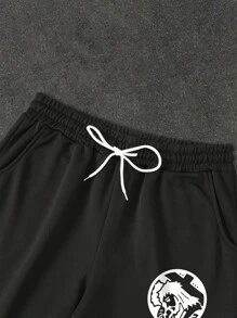 Manfinity Hypemode 2 件男士休闲字母图案圆领短袖 T 恤和裤子套装，夏季街头风格 T 恤和运动裤套装男士 2 件裤子套装 - 彩色 - 查看 4