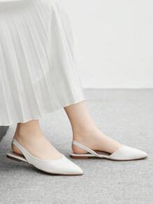 CUCCOO BIZCHIC Women's Fashion Pointed Toe Flat White Backless Slip-On Shoes, Minimalist Design, Versatile For Commuting And Daily Wear For Christmas - White - View 5