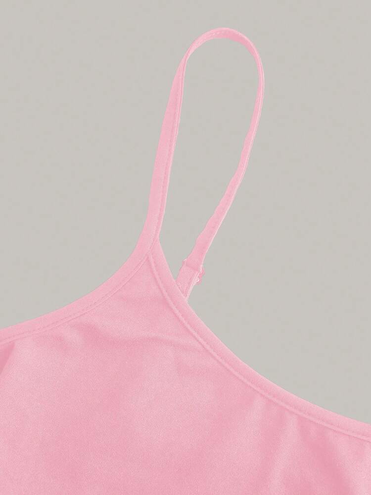 SHEIN EZwear Bộ đồ liền thân dây mảnh màu hồng giản dị tối giản gợi cảm dành cho nữ, thích hợp cho mùa hè - Hồng - Xem 4