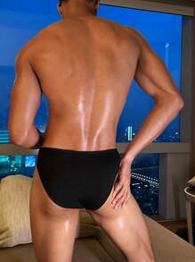 SHEIN Men's Contrast Color Sexy Briefs, Suitable For Dates - Black - View 2