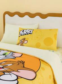 TOM & JERRY X SHEIN Juego de ropa de cama con estampado de dibujos animados y letras