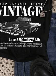 Attitoon 复古汽车印花女士休闲性感吊带背心，适合夏季 - 黑色 - 查看 5