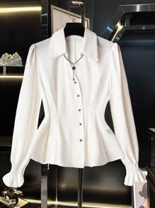 Franclia Women's Shirt With Oblique Placket Design And Cuff Decoration Fall Cloth For Women