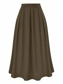GlowEve Women's Elegant High-Waisted Pleated Skirt, Spring Summer Maxi Women Fall Cloth For Women - Mocha Brown - View 5