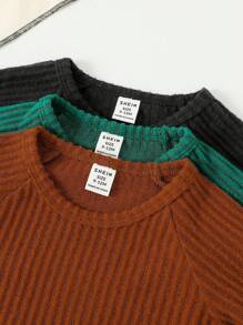 SHEIN 6pcs/Set Toddler Boys' Knitted Crew Neck Long Sleeve Sweater And Pants Set,All Shades Of Brown,Autumn,Casual,Family Matching Textured Fuzzy Outfits - Multicolor - View 7