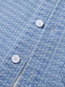 Manfinity Homme Men's Light Blue Casual Light Blue Casual Button-Down Denim Shirt, Fall - Light Wash - View 4