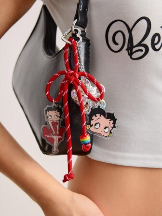 Betty Boop | ROMWE Portachiavi in acrilico rosso carino con grafica di personaggio dei cartoni animati