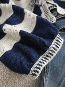 CosyJoli 大码休闲条纹波浪纹理流苏前系带开衫