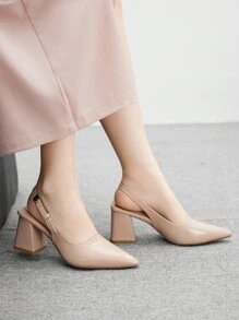 CUCCOO BIZCHIC 女士时尚杏色后带侧扣粗跟尖头穆勒鞋，适合日常通勤、约会和派对 - 粉色 - 查看 4