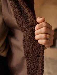 HIMLAND 男士休闲蓬松翻领宽松落肩长袖抓绒外套，棕色泰迪熊外套，男士羊羔绒外套，秋季时尚大地色系，冬季