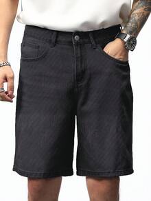 Manfinity Homme Men's Black Casual Denim Shorts, Summer Men Washed Black Denim Shorts Streetwear Men Shorts