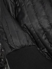 SHEIN ICON 女士性感街头亮片立领短款宽松夹棉大衣 - 黑色 - 查看 9