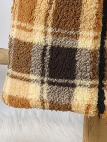 1pc Toddler Boys' Fashion Sherpa Quilted Zip-Up Vest,Brown Checkered Plaid Design,Modest Autumn Winter Outdoor Clothes,Date Outfit For Baby Boy - Multicolor - View 6