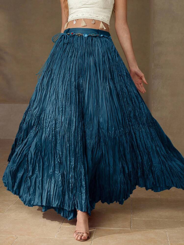 SOLID TEXTURED HIGH WAIST MAXI SKIRT WITHOUT BELT
