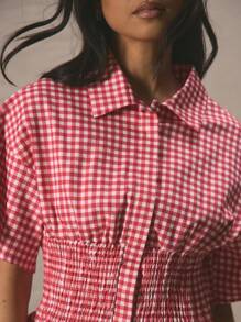 MUSERA 翻领宽松短袖束腰纽扣上衣，可爱复古，适合度假、90年代、Y2K风格、春假、工作、日常休闲、节日、户外、优雅夏季穿着。 - 彩色 - 查看 6