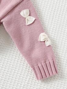 Cozy Pixies Baby Girl Colorblock Bow Decor Crew Neck Long Sleeve Pullover Sweater, Versatile & Comfortable,In Fall/Winter - Multicolor - View 5