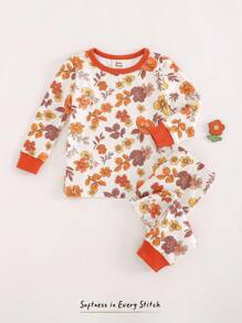 Cozy Pixies Baby Mädchen Ditsy Blumen Strick Weicher Rundhals Langarm Top und Leggings mit Elastischer Taille 2-teiliges Kuschel Pyjama Set