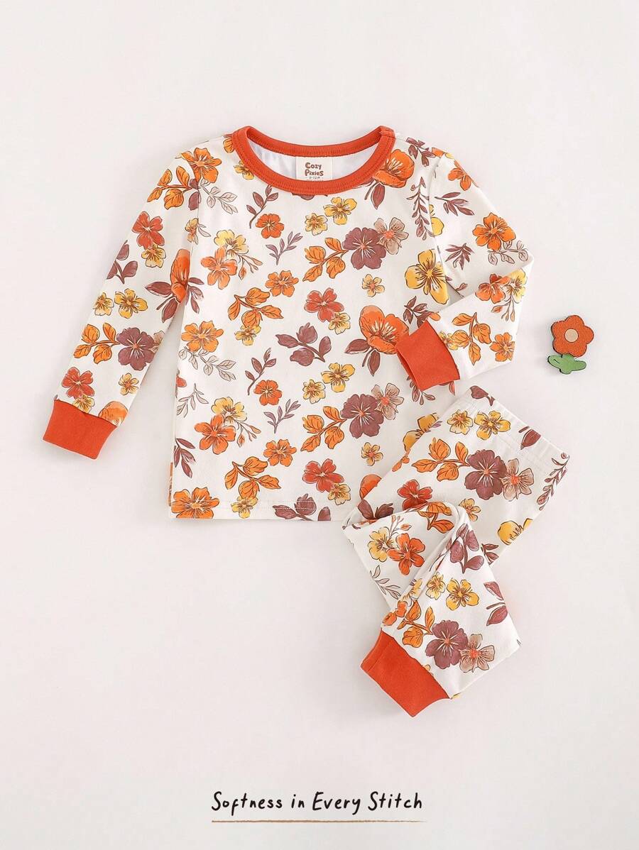 Cozy Pixies Baby Mädchen Ditsy Blumen Strick Weicher Rundhals Langarm Top und Leggings mit Elastischer Taille 2-teiliges Kuschel Pyjama Set