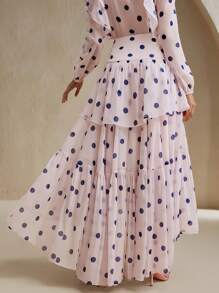 Anewsta Polka Dot Ruffle Hem Skirt, Suitable For Spring/Summer Vacation - Pink - View 7