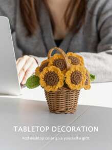 1pc Artificial Crochet Sunflower, Fake Flower, Desktop Decor, Wall Decor, Suitable For Birthday, Anniversary, Mother's Day, Christmas, Events And Home Decoration, Valentine's Day Gift - Multicolor - View 3