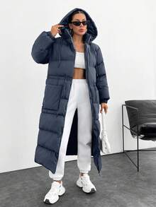 SHEIN Cottnline Waterproof, Keep Warm Feature, Double Colored Drawstring Detailed, Puffer Wintercoat - Cadet Blue - View 6