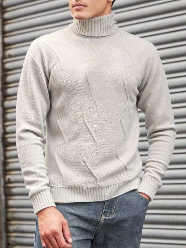 RueChic Maglione casual regular da uomo a collo alto a costine