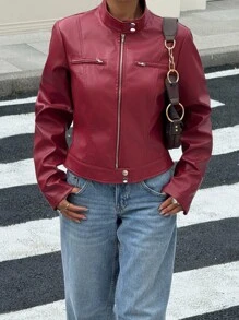 Muchica Women's Fashion Long Sleeve Zipper Versatile Short Jacket In Fall/Winter