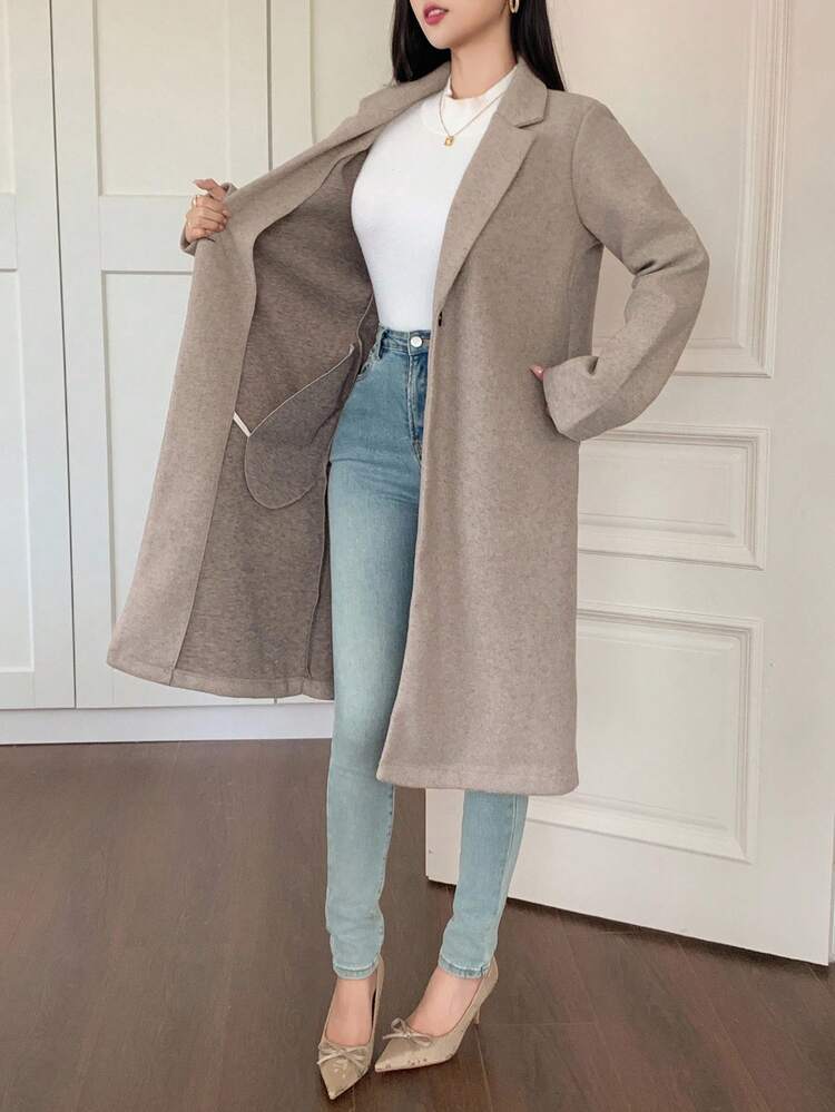 Casual Solid Color Overcoat, Autumn/Winter Long Jacket For Women