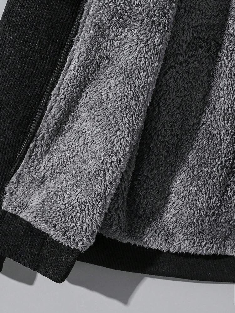 SHEIN 青少年男童黑色灯芯绒保暖修身简约羽绒服，休闲百搭，适合日常穿着、上学、郊游、户外活动等场合，秋冬季必备单品。 - 黑色 - 查看 6