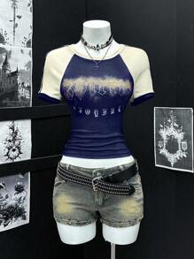 EgrlEra Áo thun cổ tròn họa tiết đồ họa phong cách retro Street Chic dành cho nữ - Nhiều màu - Xem 1