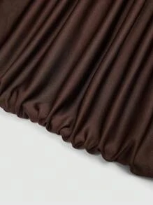 Sweetra Plus Size Women Cinched Waist Floral Embellished Asymmetric Hem Baseball Dress - Mocha Brown - View 4