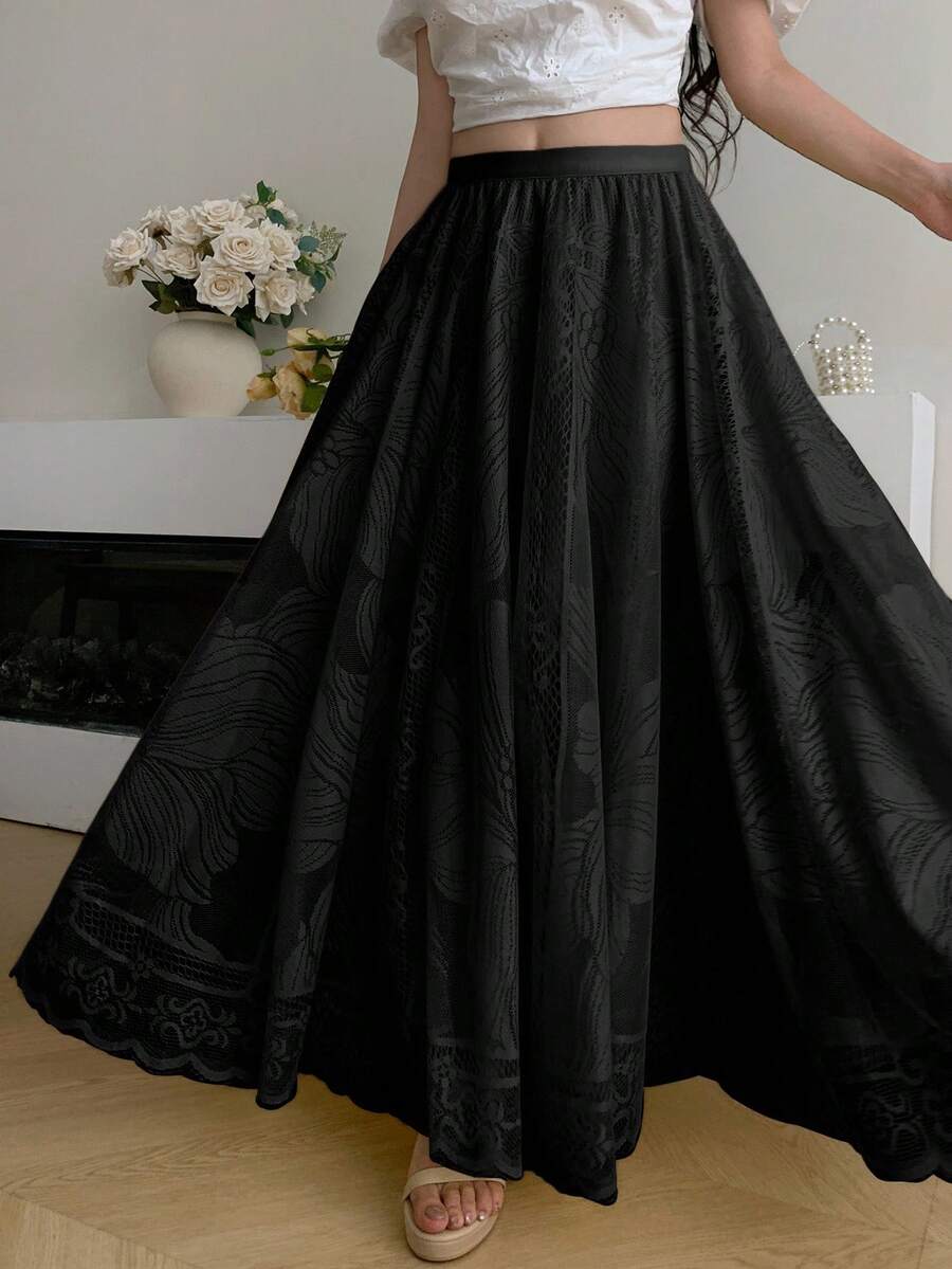 Modelyn 时尚新款蕾丝浅黄色女裙 - 黑色 - 查看 1