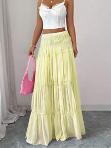 Elenzga Elegant Commuter Solid Color Ruched Skirt - Yellow - View 4