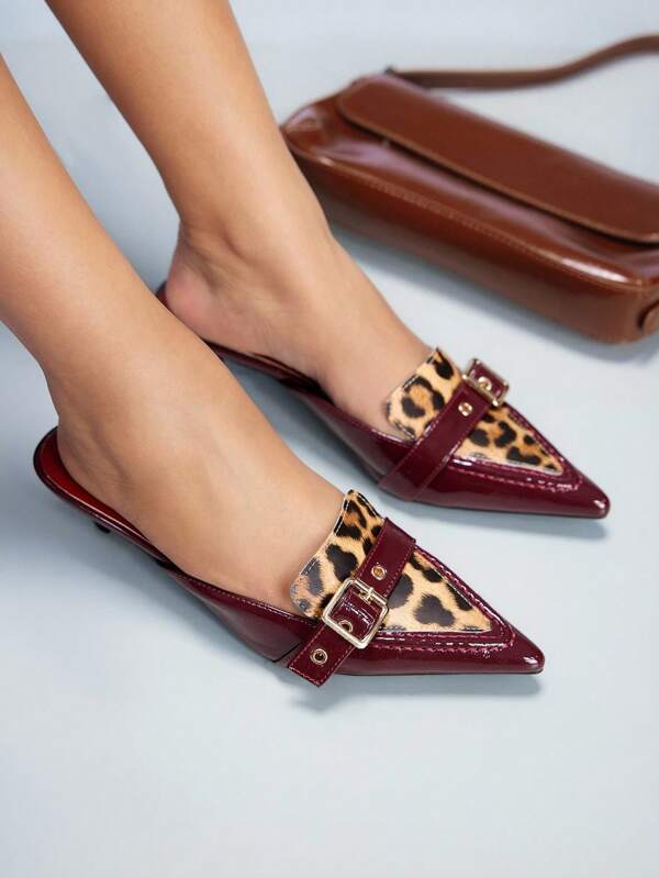 Cuccoo CUCCOO GRLICON Modische und elegante Damen Pumps mit Leoparden-Muster Patchwork in Burgunderrot