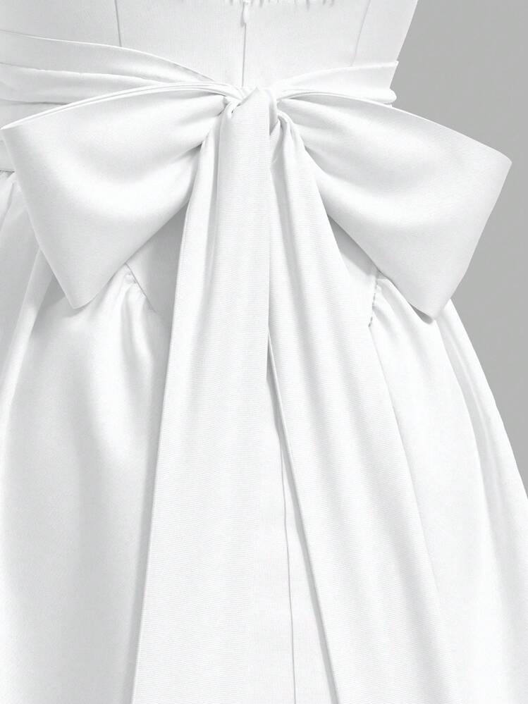 SHEIN MOD 春夏新款大码女式复古水钻链条白色露背中长连衣裙，优雅连衣裙，适合派对、宴会、音乐节、姐妹聚会、节日 - 白色 - 查看 6