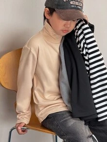 SHEIN Little Byeori 4件套男童休闲韩版保暖高弹高领T恤，适合秋季、春季、冬季、户外玩耍、上学、街头风、派对和休闲穿着。 - 彩色 - 查看 7