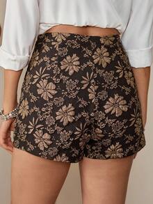 LanaWest 女士优雅通勤提花花卉图案宽松百搭短裤