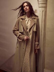 MOTF PREMIUM Áo khoác trench coat hai hàng khuy có thắt lưng - Màu Khaki - Xem 6