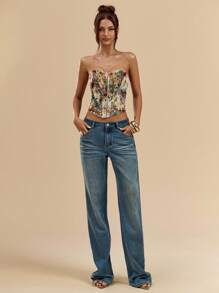 SHEIN BAE Sexy, Elegant, Romantic Tube Top With Textured Floral Pattern For Fall/Winter, Date Night, Lace Corset, Corset Tops, Going Out Tops For Women, Party Tops, Elegant Tops, Wedding Guest Tops, Halloween Clothes For Women, Fall/Winter Inner Wear, Bonitas De Mujer