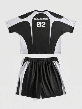 Prep Set di maglietta e pantaloncini casual estivi da uomo con blocchi di colore