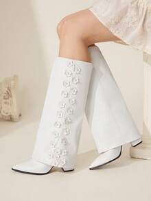 CUCCOO CHICEST 女式尖头花卉装饰高跟踝靴 - 白色 - 查看 4