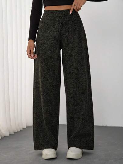 EURMUSE Black & Green Patterned Pants; Straight Fit With High Waist; Soft, Comfortable Fabric; Good For Office Or Daily Wear